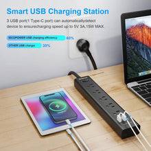 Load image into Gallery viewer, 8-in-1 USB Power Strip with 10ft Cord, Smart Charging &amp; Surge Protection