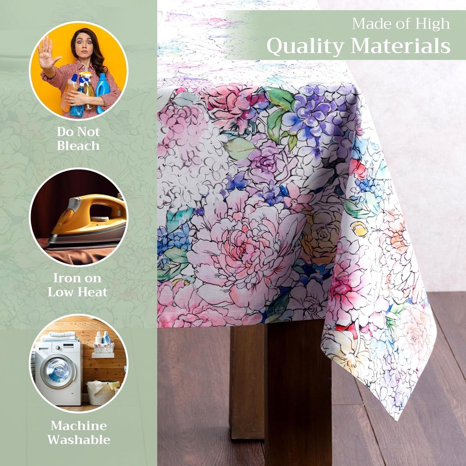 60x90 Rectangular Floral Love Tablecloth - Machine Washable Cotton Elegance