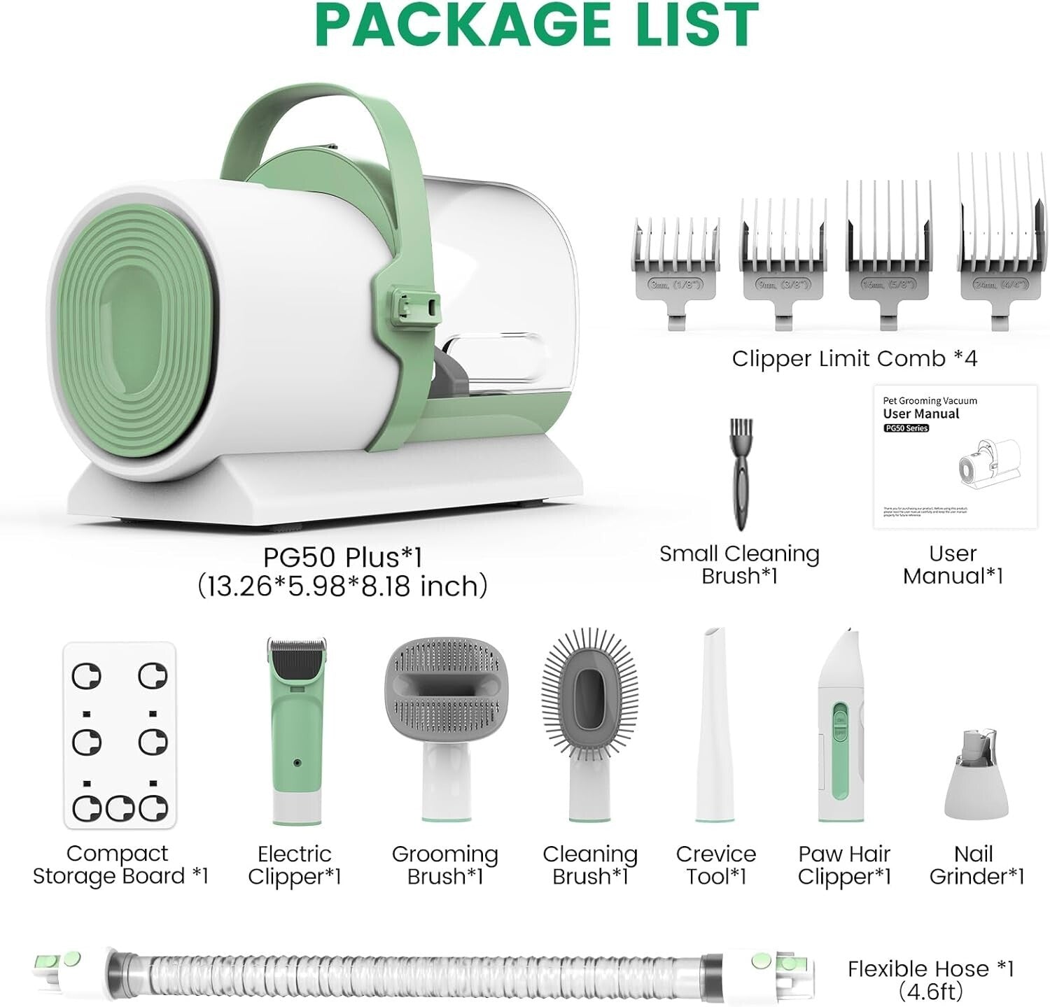 11000Pa Dog Grooming Vacuum with 7 Tools - Ergonomic Design & Low Noise Grooming