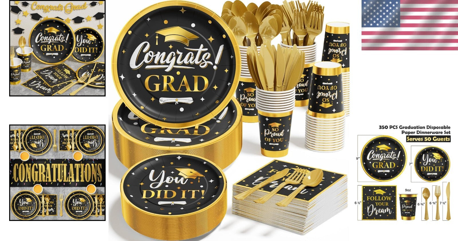 Class of 2025 Disposable Dinnerware - 350 PCS Set for Unforgettable Celebrations