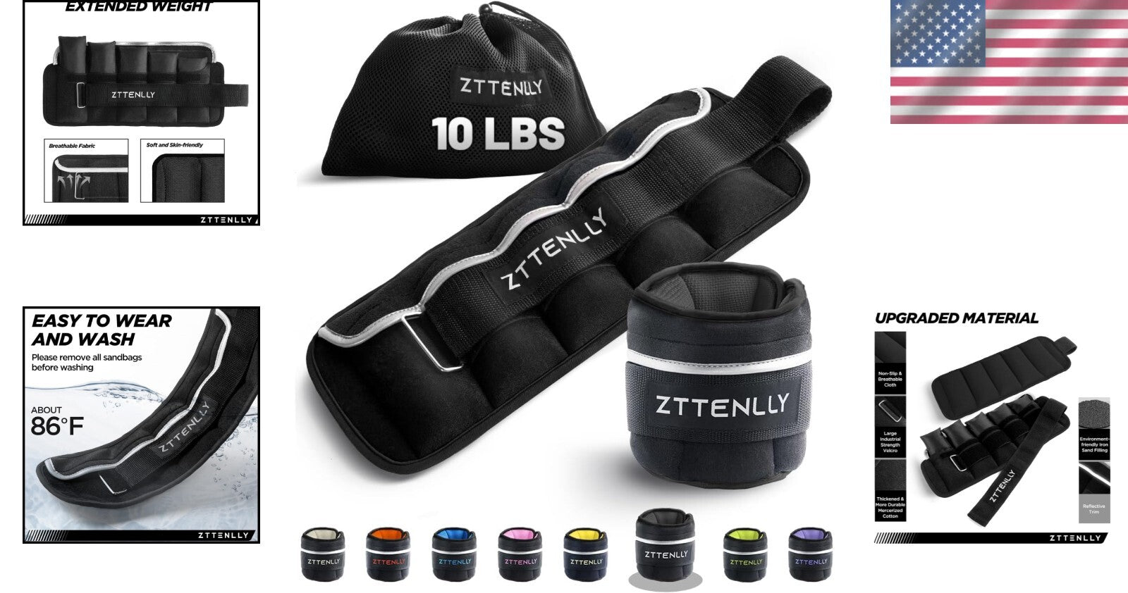 Eco-Friendly Adjustable Ankle Weights with Reflective Safety Trim & Carry Bag