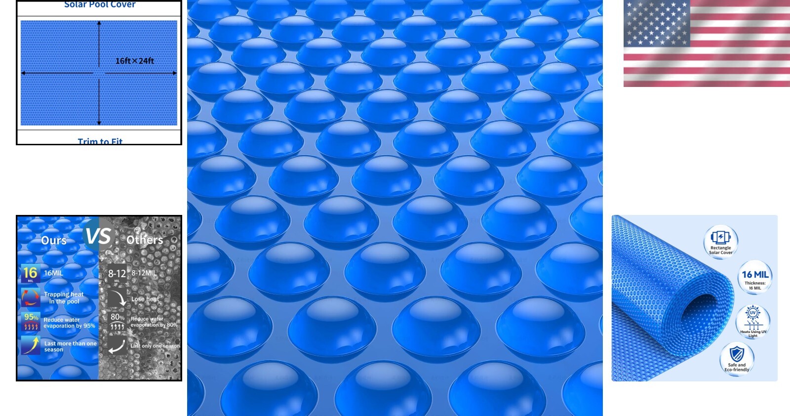 Eco-Friendly 16-Mil Solar Pool Cover - 16x24ft for Efficient Pool Heating