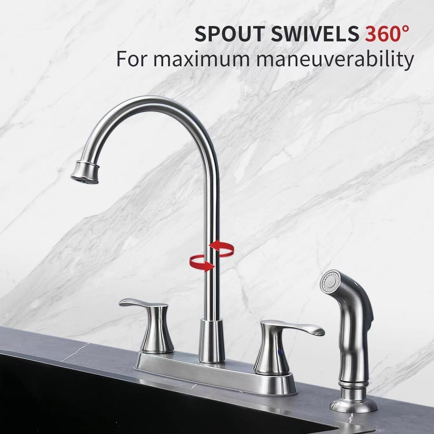 Modern Brushed Nickel Kitchen Faucet with 360-Degree Swivel & Easy Install Setup