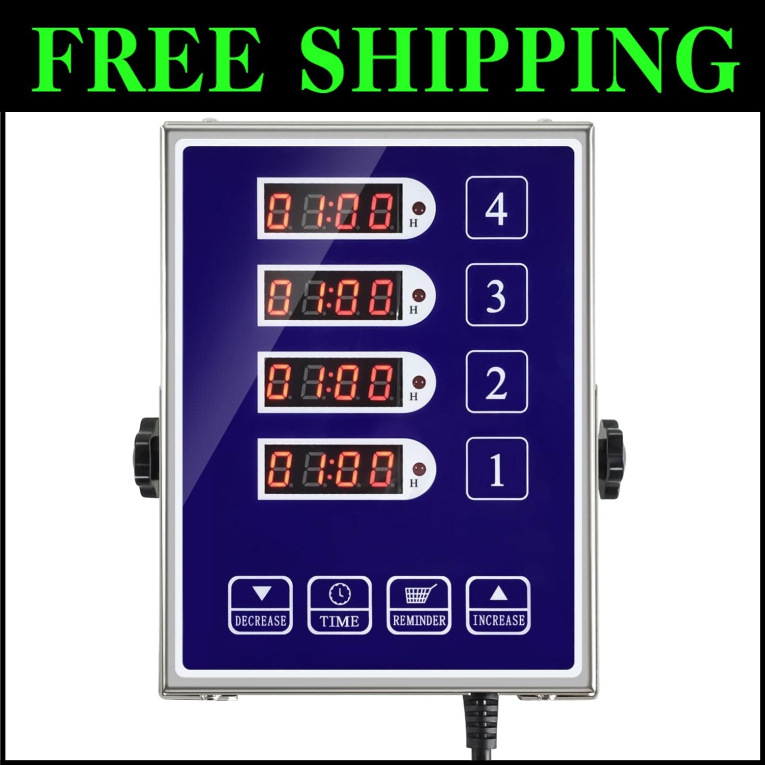 LED Cooking Timer with 4 Channels, Loud Alarm & Durable Stainless Steel Design