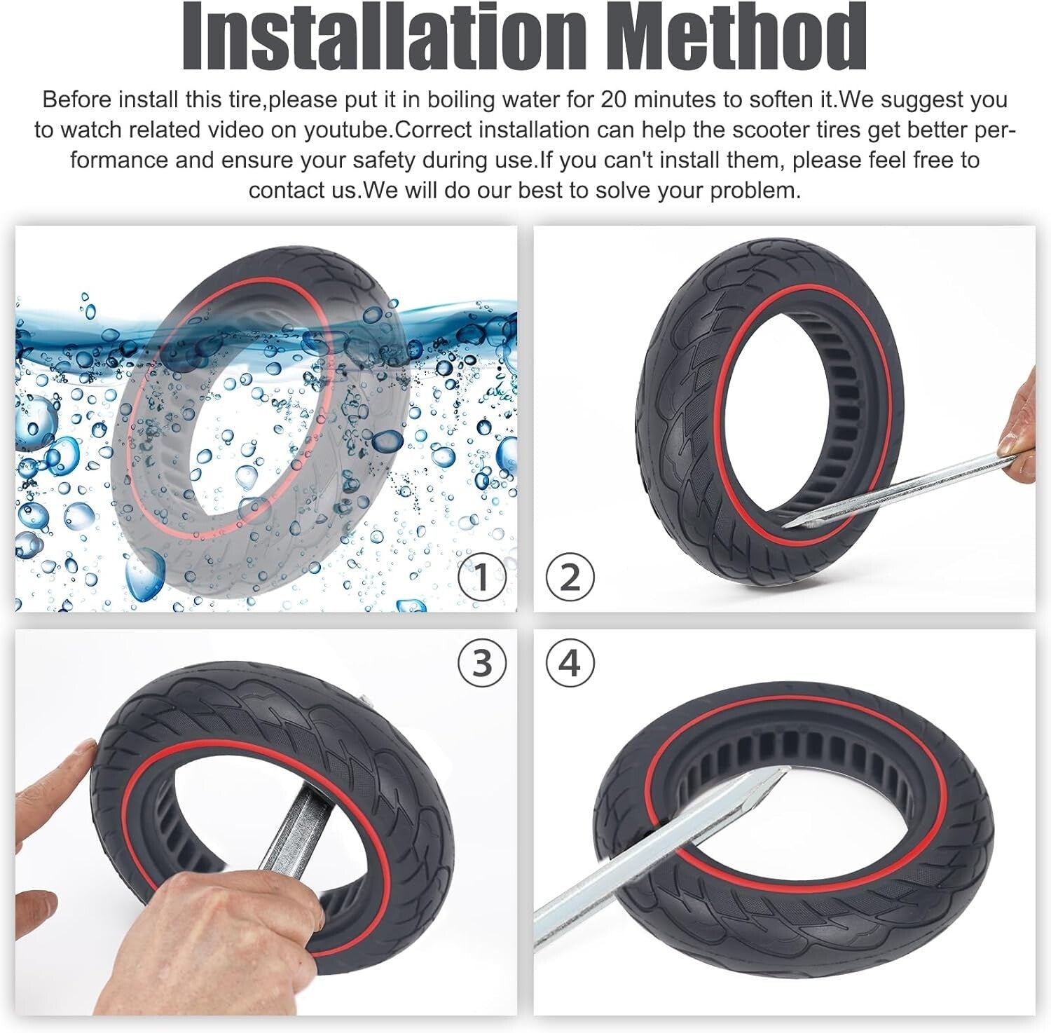 Durable 10x2.125 Solid Rubber Tire - Anti-Puncture for Electric Scooters (2pcs)