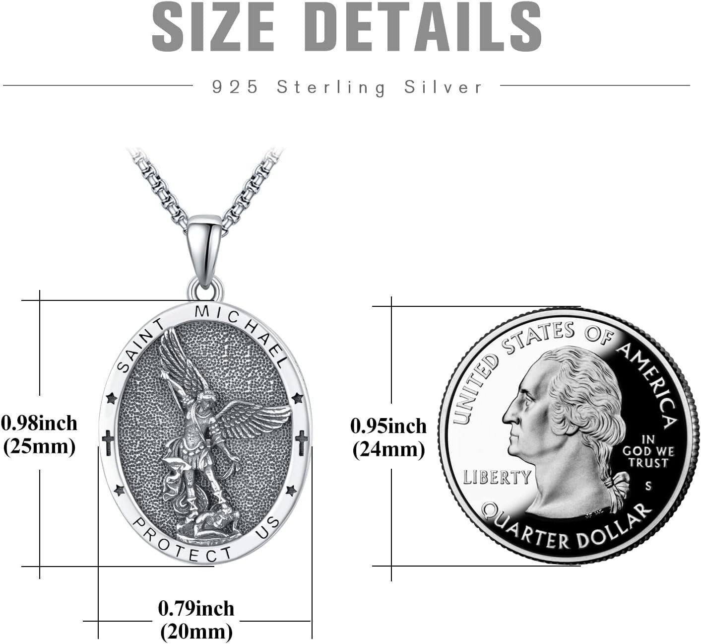 Adjustable S925 Sterling Silver Saint Michael Necklace with Protective Design