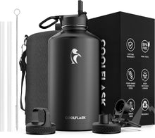 Load image into Gallery viewer, Magic Black 128 oz Insulated Water Jug with Straw &amp; 3 Lids - Ultimate Hydration