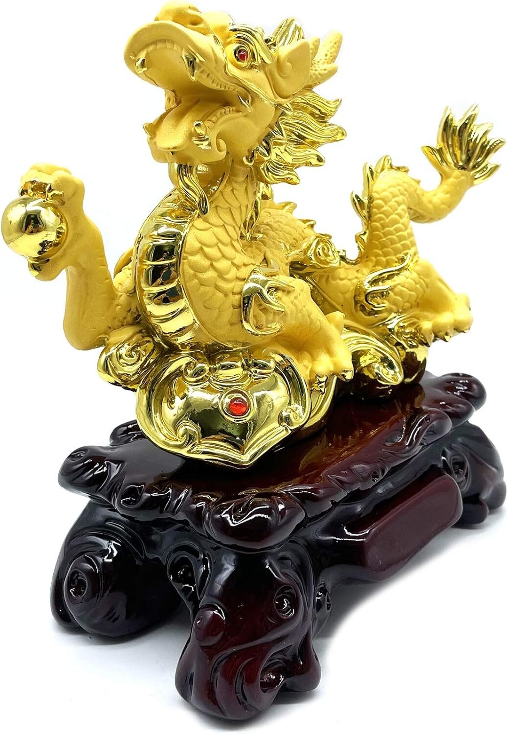 Gold Feng Shui Dragon Statue | 7.7 x 4 x 8 in | Good Luck Decor at Home & Office