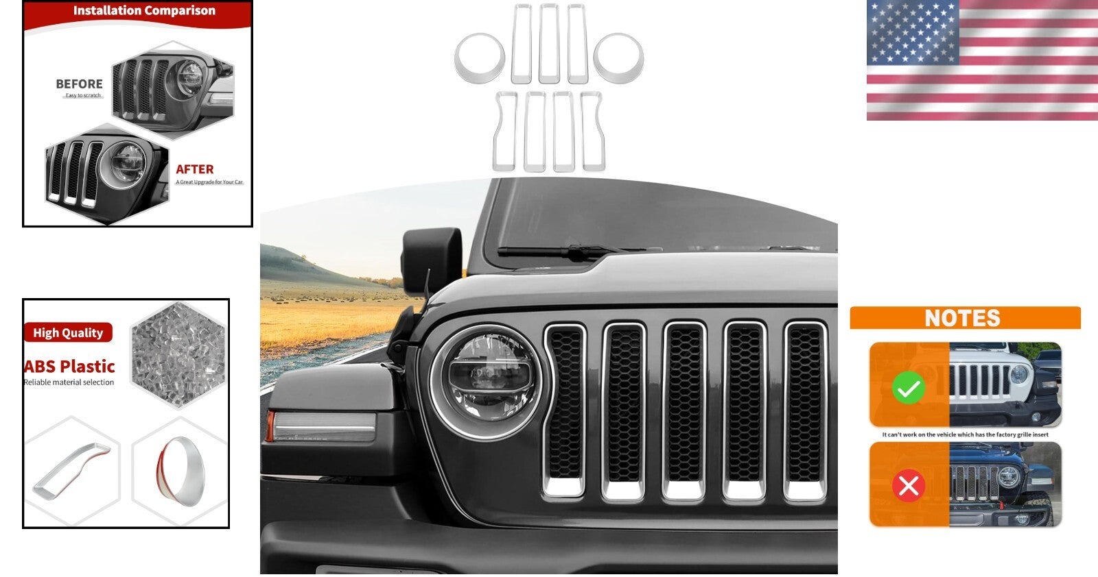 Stylish Chrome Grille Insert & Headlight Cover for Jeep Wrangler JL 2018-2022