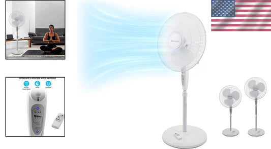 18'' Remote Control Oscillating Fan - Adjustable Height & 3 Speeds, Quiet Coo...