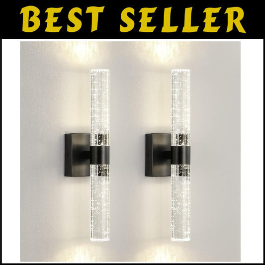 16W Black and Crystal LED Wall Sconce Set - Sophisticated Illumination for Home