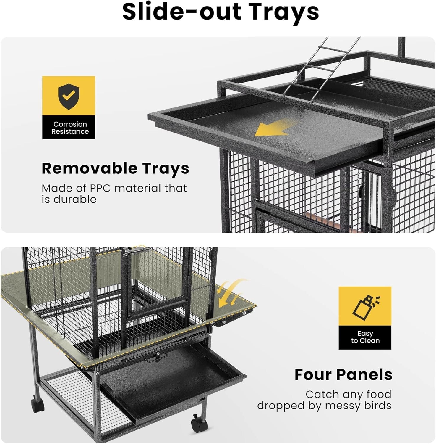 Elegant Black Bird Cage with Play Top - Ideal for African Grey, Macaws, and More