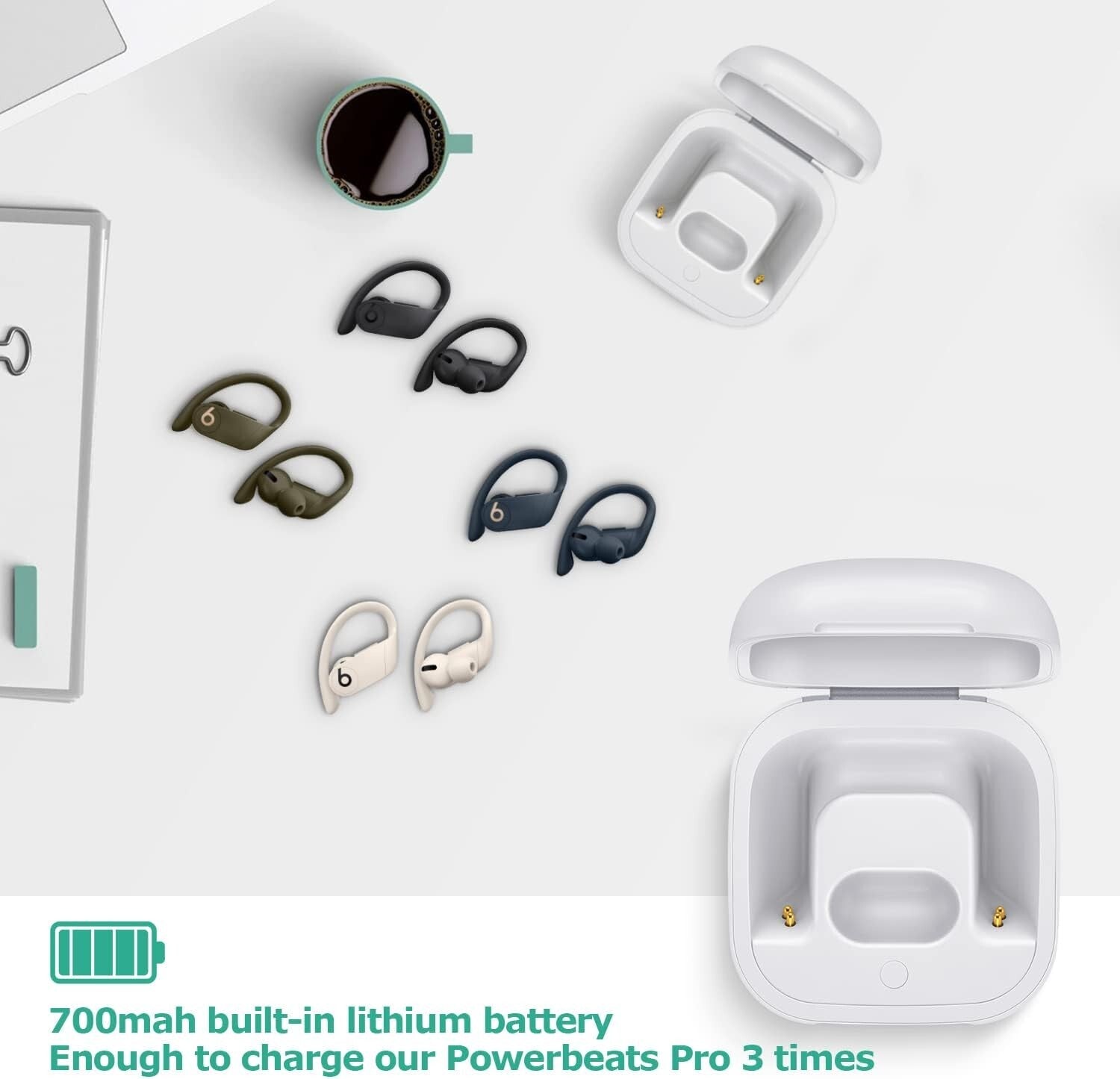 700mAh Bluetooth Charging Case for Powerbeats Pro - Secure Replacement in White