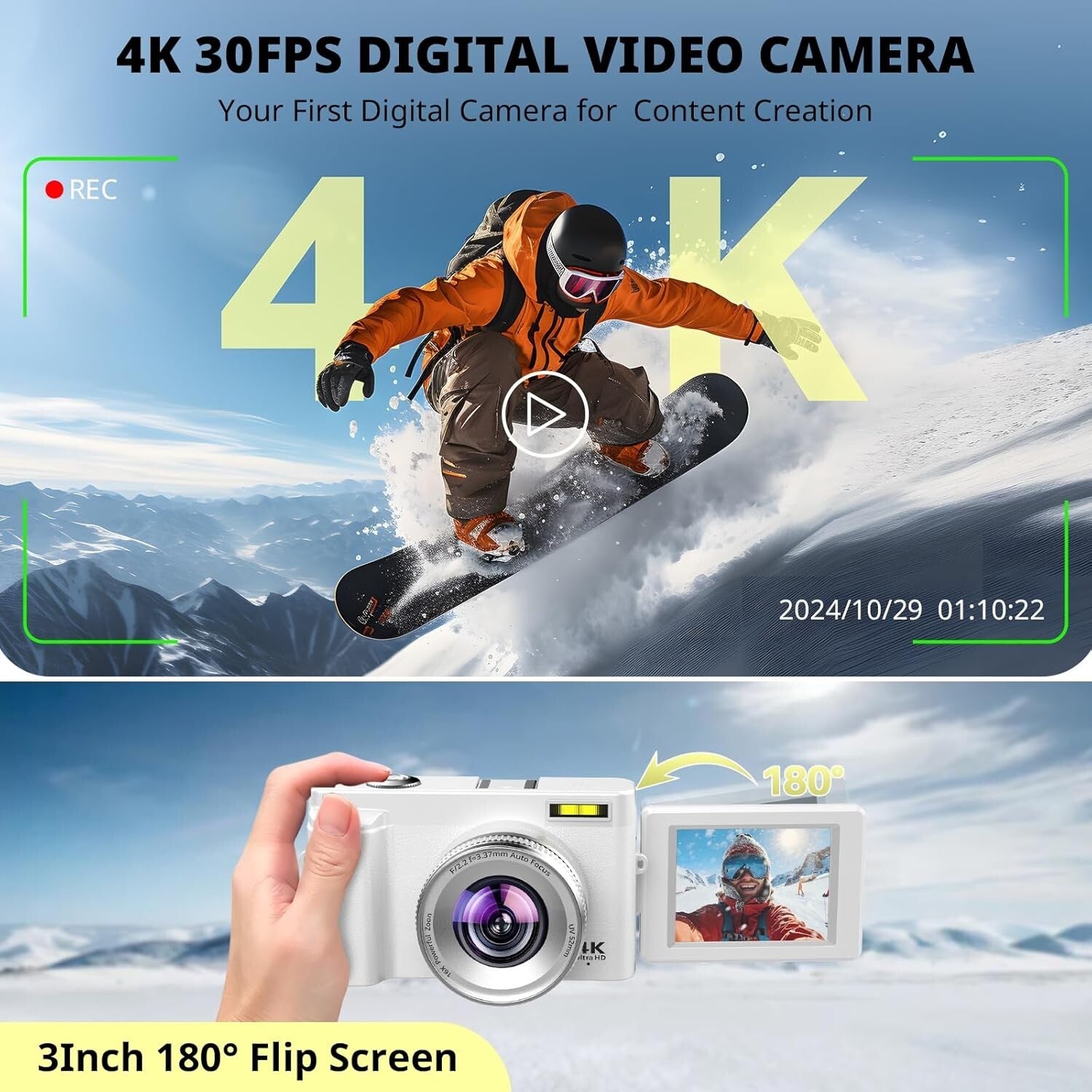 2024 4K Digital Camera with 48MP and 180° Flip Screen - Perfect for Vlogging