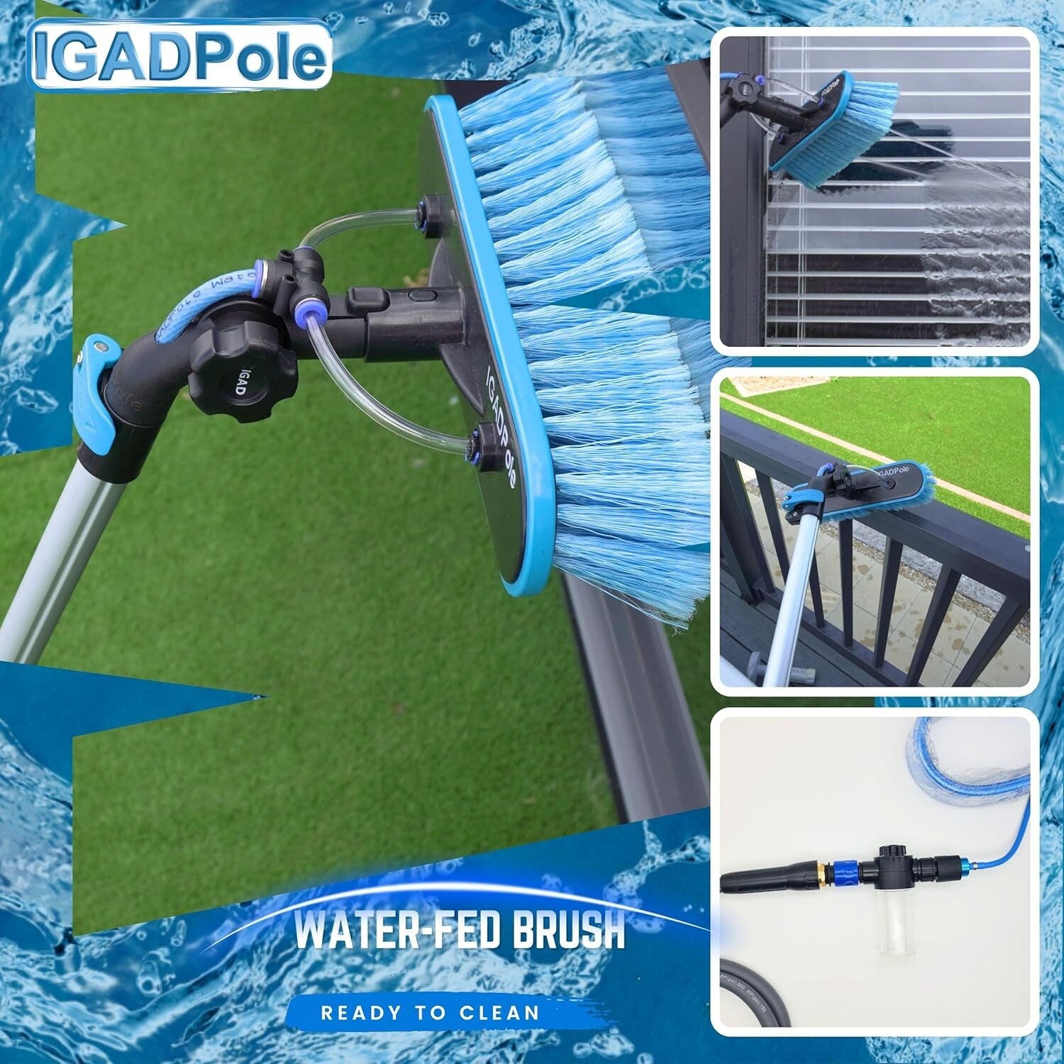 Composite 24ft Cleaning Tool: Adjustable Water-Fed Brush & Squeegee for Home Use