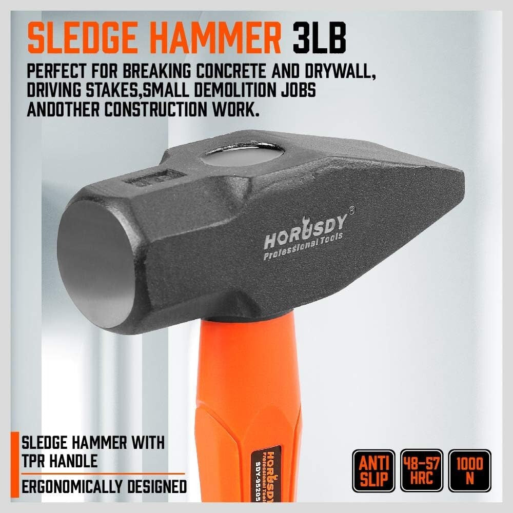 Pro-Grade 5-Piece Hammer Collection - Includes Rubber Mallet & Sledge Hammer