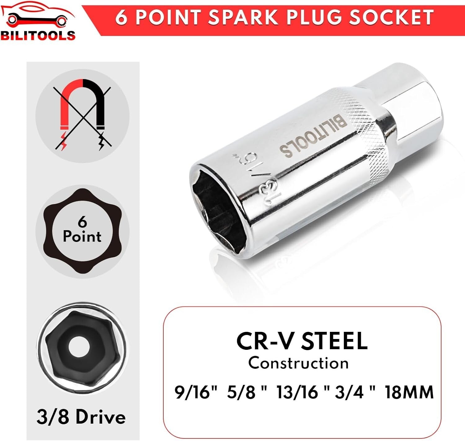 Precision 9-Piece Spark Plug Socket Set with Chrome Vanadium Click Torque Wrench