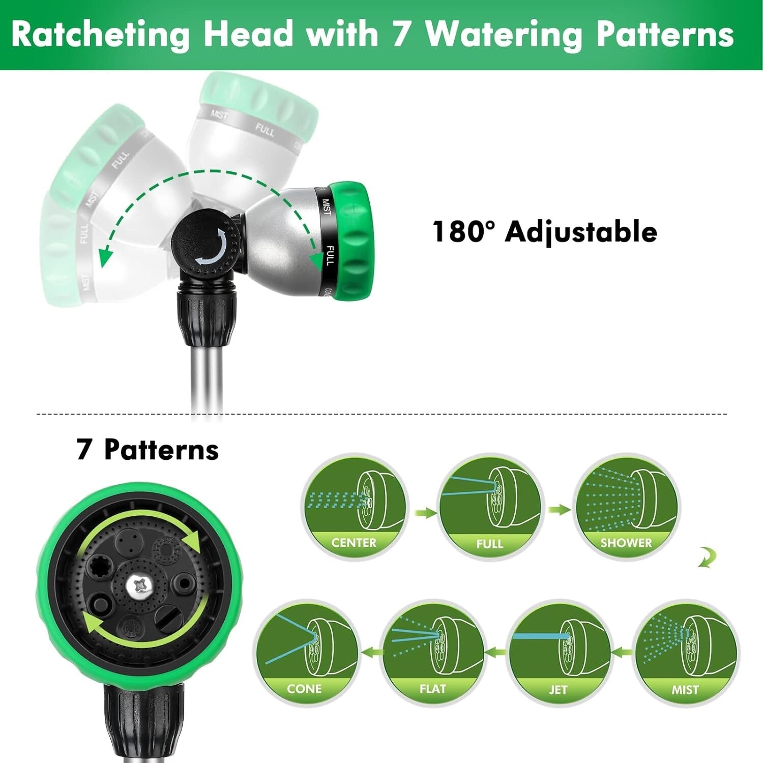 36”-60” Adjustable Metal Watering Wand with 7 Spray Patterns & Flow Control