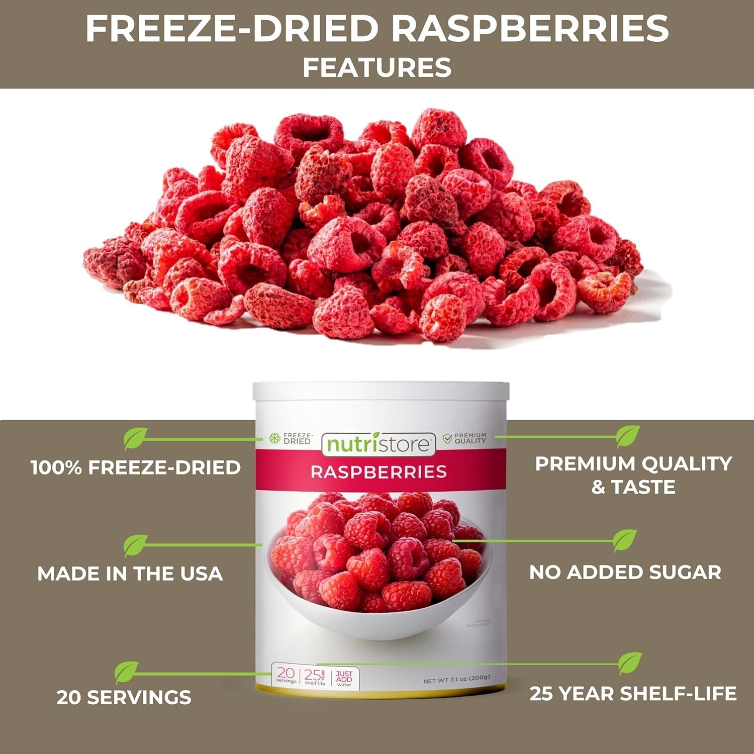 Nutritious Freeze-Dried Raspberries | Versatile 20-Serving Emergency Food Can