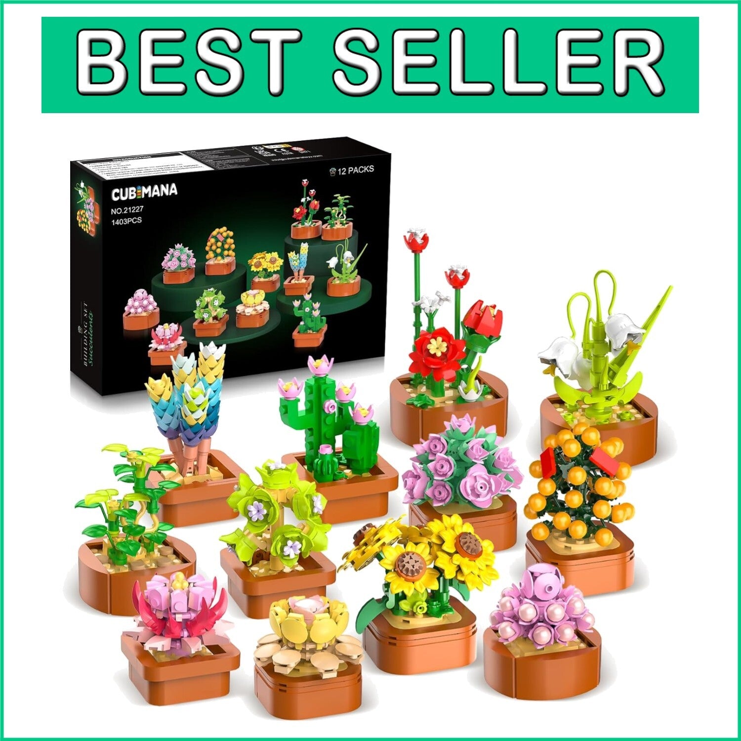 Customizable Succulent Building Set - 12 Unique Mini Blocks for Home Display