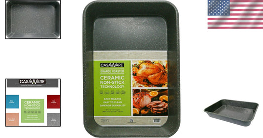 Elegant 18-Inch Nonstick Roasting Pan with Silver Granite Coating - 450°F Max