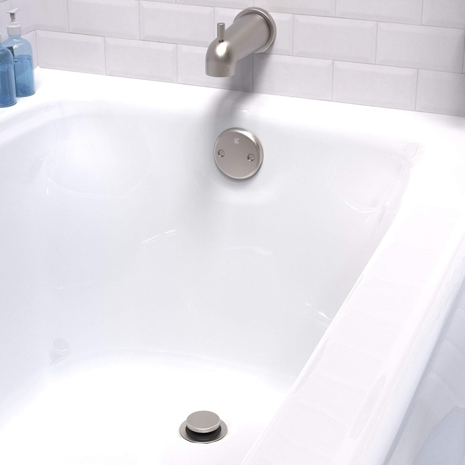 Tarnish-Free Brushed Nickel Bath Drain with PVC Tubing for Easy Installation