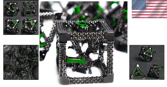 Fantasy-Inspired 7pc Metal Dice Set - Lightweight & Attractive for Gamers