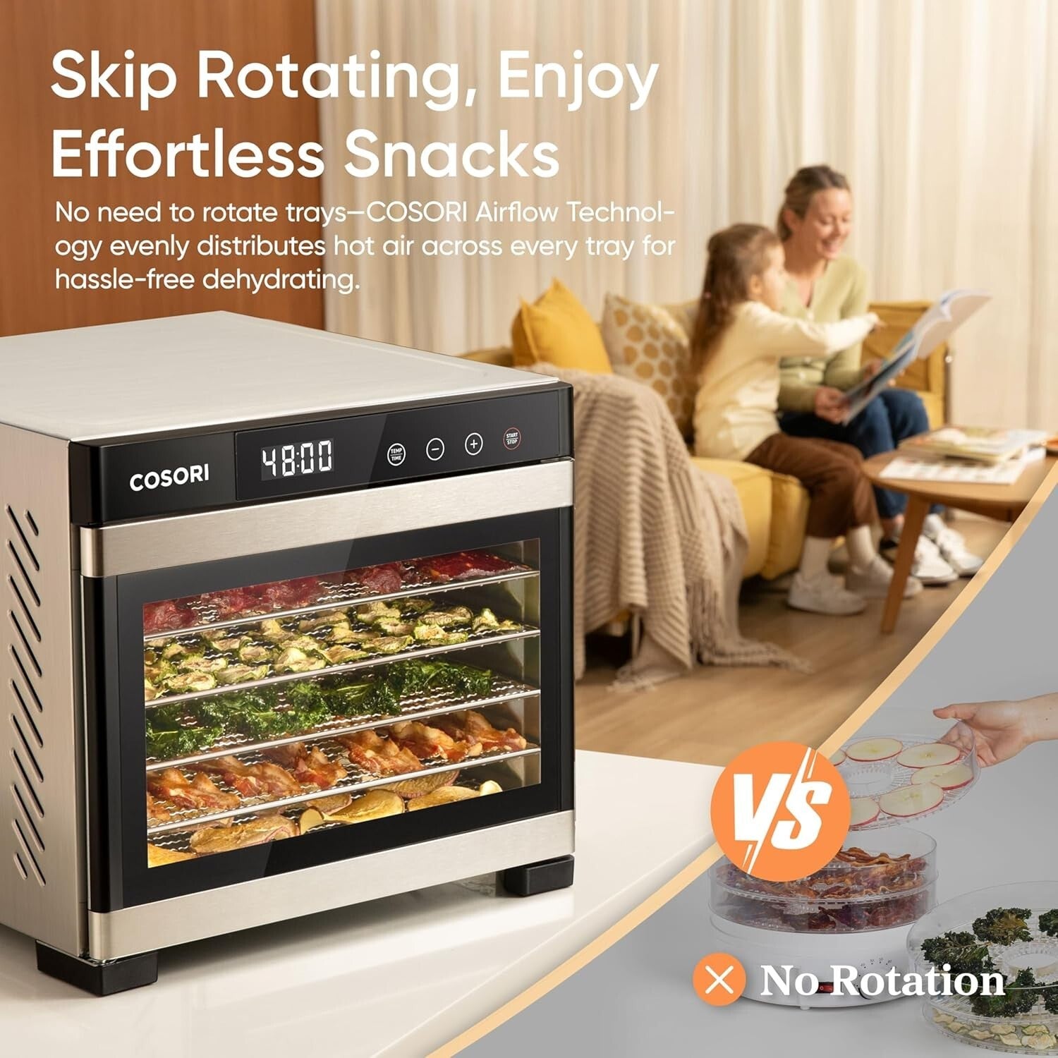 Large Food Dehydrator with 6 Stainless Steel Trays - 600W Power & 6.5 ft Space