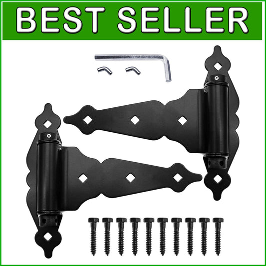 Durable 8" Black T-Gate Hinge Kit with Self-Closing Feature - Surface Mount