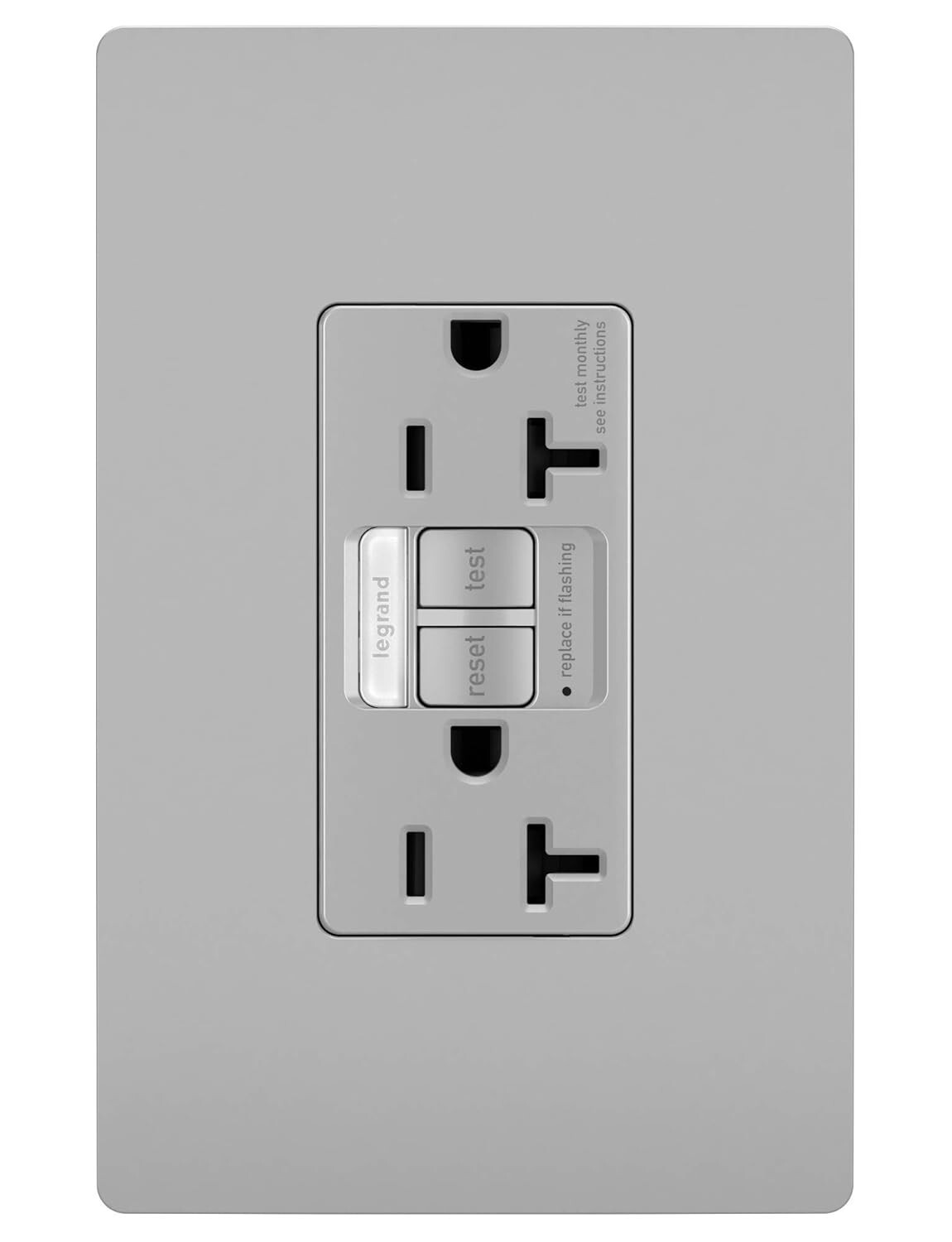 Tamper-Resistant 20 Amp Decorator Duplex Outlet with LED Night Light, Gray