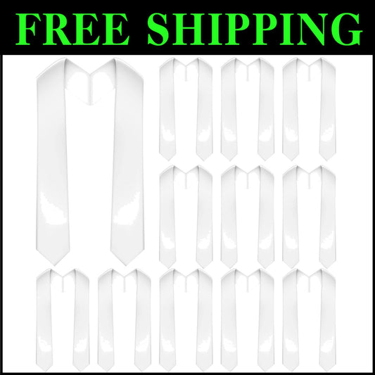 Bulk 12 Pieces Graduation Stoles - 70-Inch White Satin for Custom Embroidery