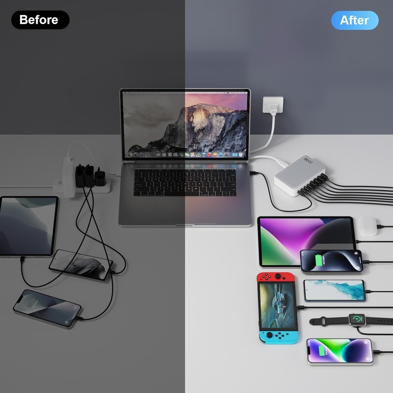 Fast 200W USB C Charging Station with 8 Ports - Ideal for Multiple Devices