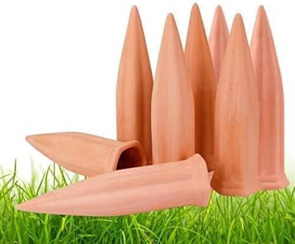 8-Pack Terracotta Self-Watering Stakes - Automatic Plant Waterers for Vacation