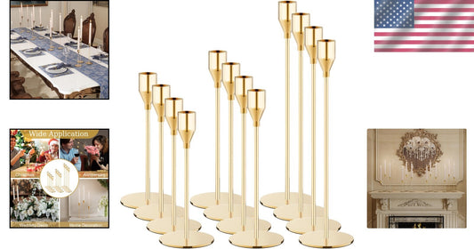 Multi-Height French Gold Candle Holders Set of 12 - Ideal for Home and Events