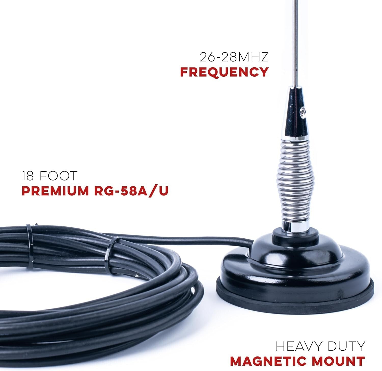 Durable 28" CB Antenna Kit with 18' RG-58A/U Cable for Hassle-Free Installation