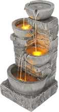 Load image into Gallery viewer, Weather-Resistant Stone Gray Outdoor Water Fountain with Integrated LED Lights
