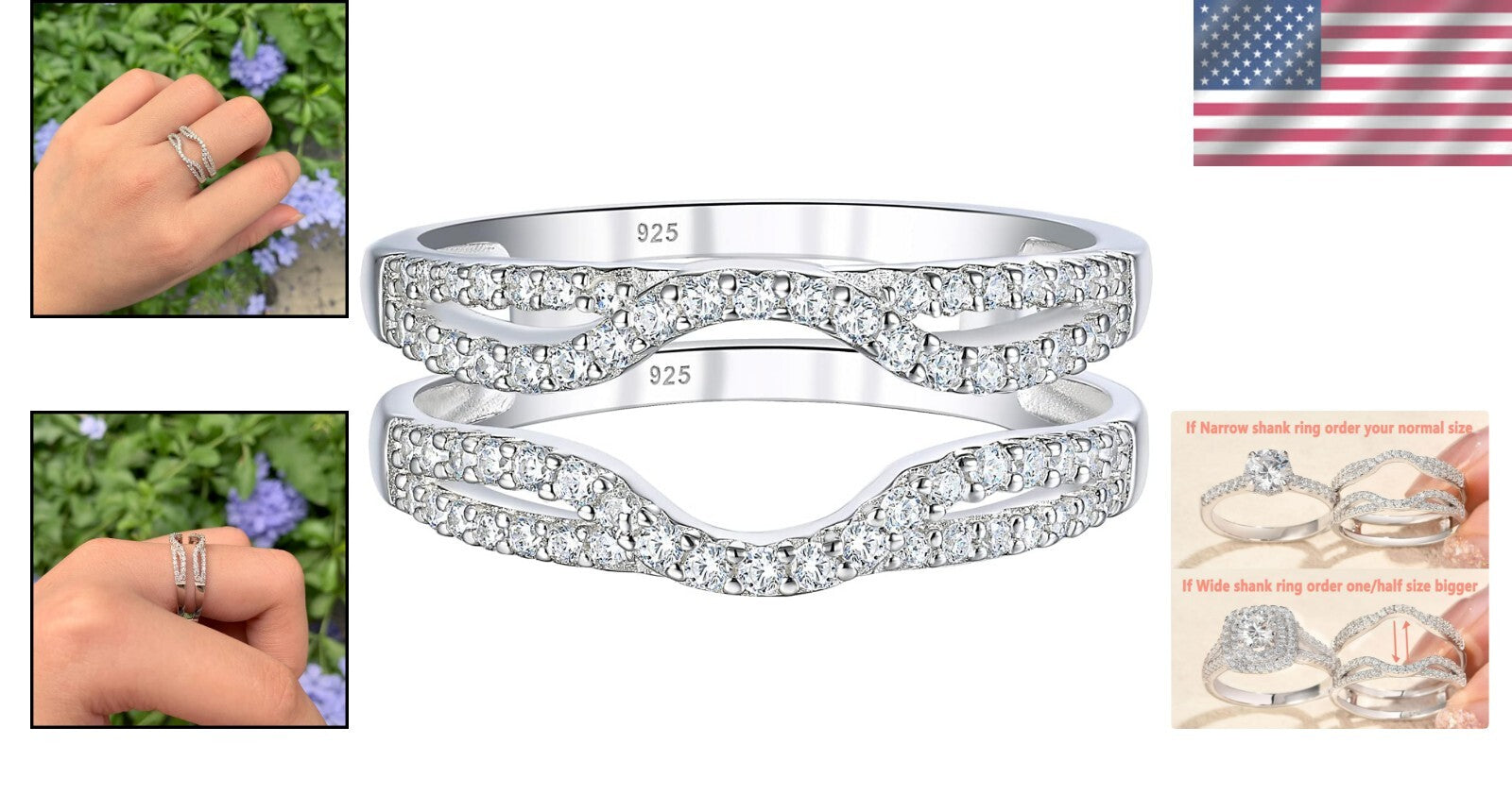 Hypoallergenic Women's 925 Sterling Silver Engagement Ring Enhancer - Sz 4-13