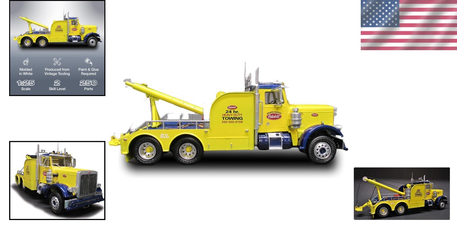 Peterbilt 359 Wrecker Model Kit - 1/25 Scale Buildable Tow Truck for All Ages
