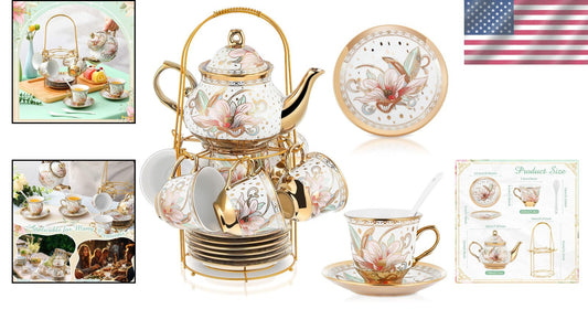 Exquisite Ceramic Tea Set - 20 Pcs with Gold Accents for Elegant Gatherings