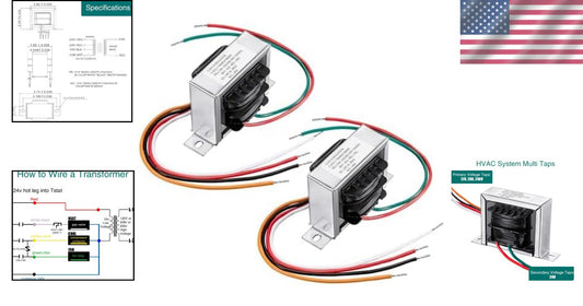 UL Certified 24V Control Transformer - Perfect for HVAC Applications (2 Pk)