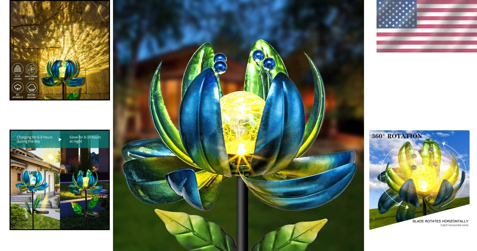 Art Deco Solar Flower Wind Spinner - Elegant 35.4