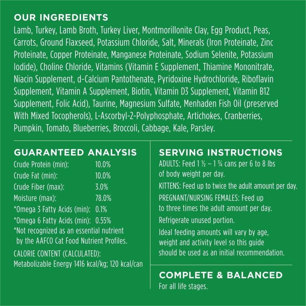 High Protein Grain-Free Cat Food - Original Lamb Pate, Pack of 24 Cans per 3 oz