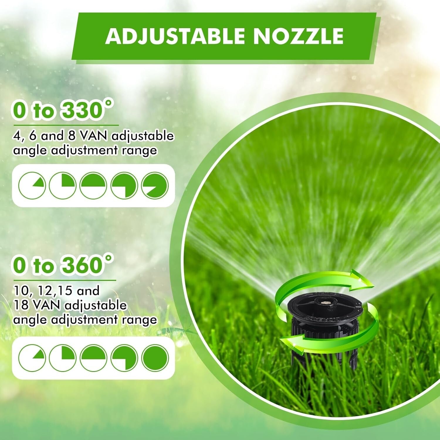 Adjustable 16-Pcs Nozzle Set for Rainbird and Hunter Sprinklers - 8-15 Van