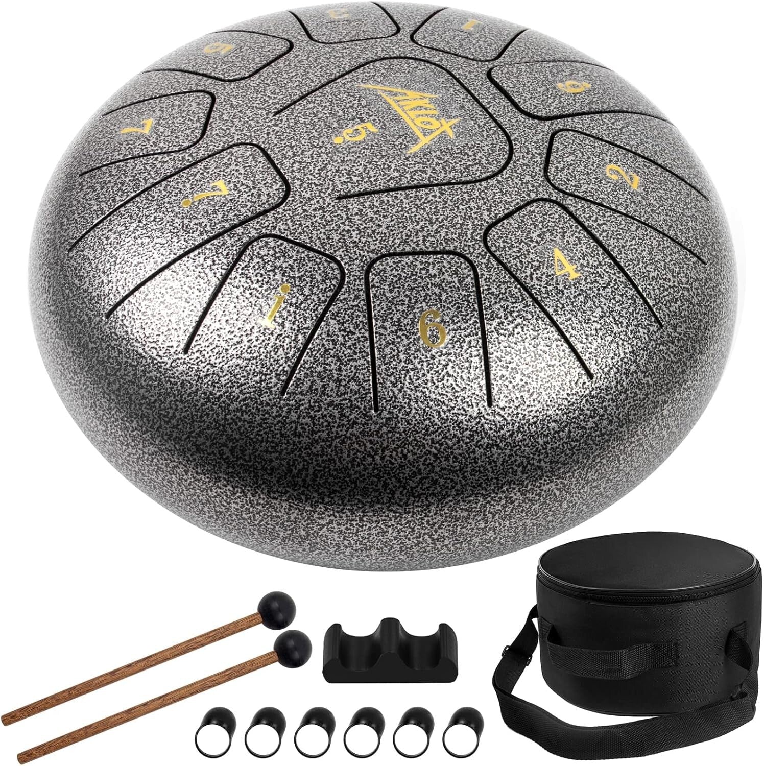 10-Inch Titanium Alloy Steel Tongue Drum with Mallets & Carry Bag - C Key