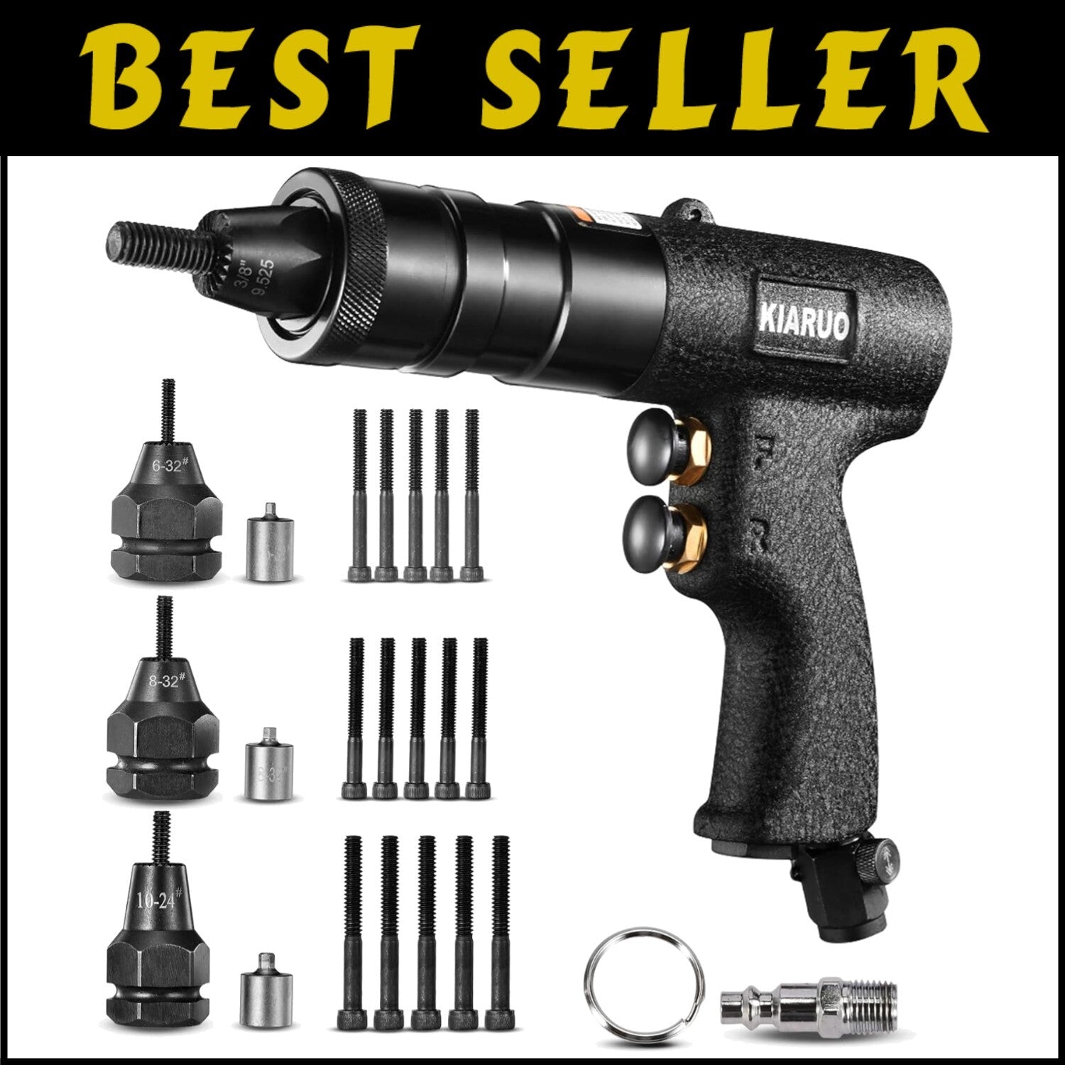 3-in-1 Pneumatic Rivet Nut Gun - Adjustable Speed & Self-Locking Heads Included