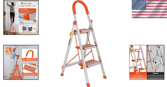 350lbs Lightweight Foldable 3-Step Stool with Anti-Slip Grip | Home & Kitchen