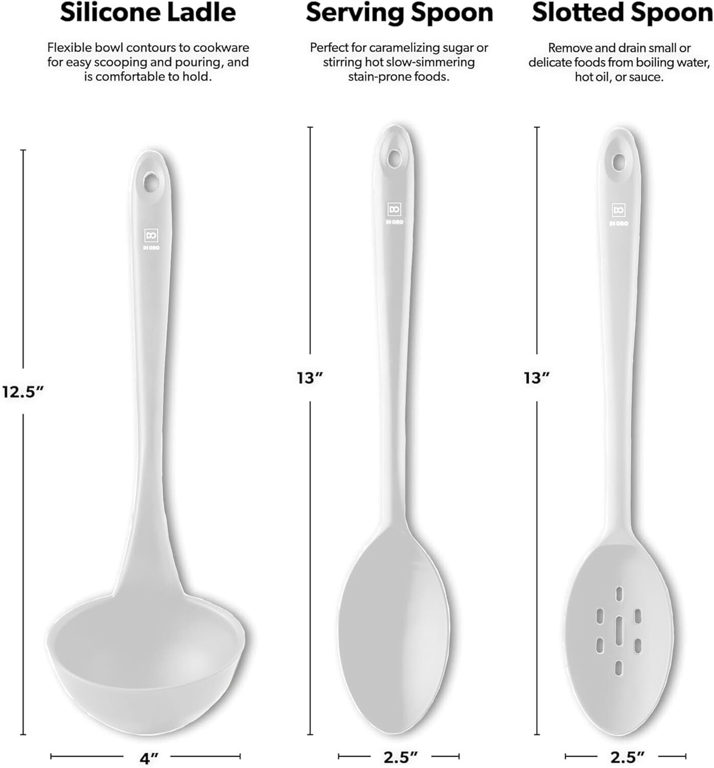 Durable Heat-Proof Silicone Spoon Set - 3 Pieces for Mixing, Serving & Stirring