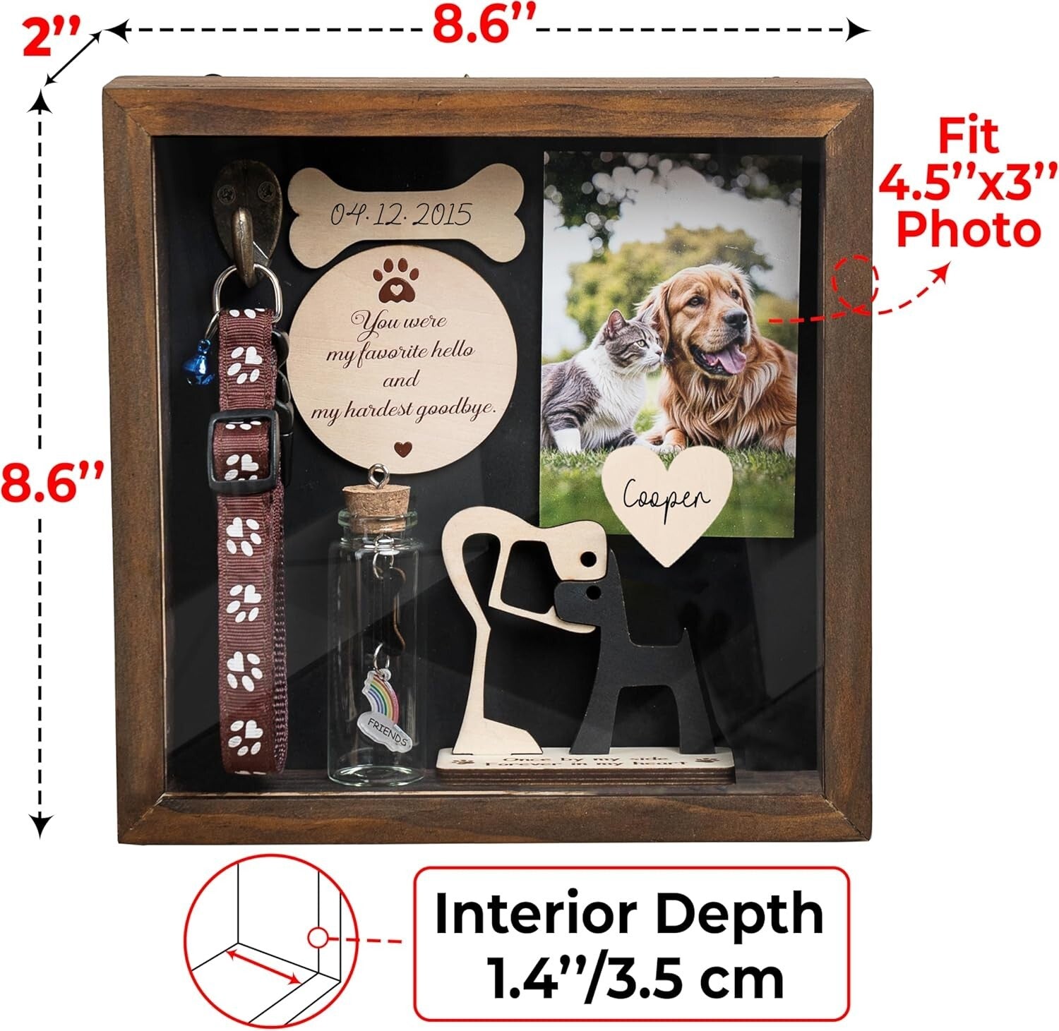 Elegant Dog Memorial Frame: 8.6-Inch Rustic Shadow Box with Personalization Kit
