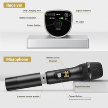 Load image into Gallery viewer, Dual Cordless UHF Microphone Set - Rechargeable Metal Design for Versatile Use