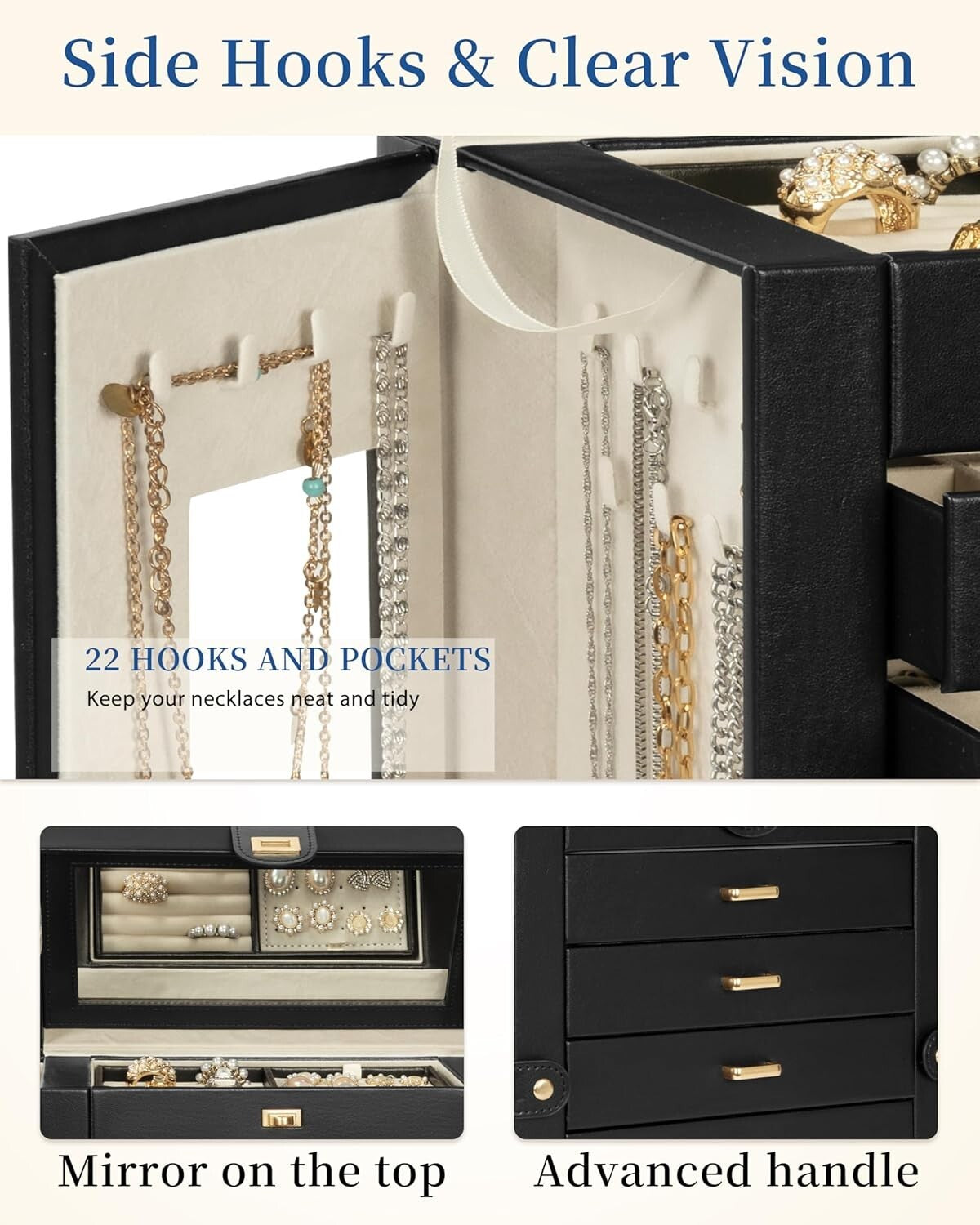 Elegant 360° Rotating Jewelry Box - 6-Tier Organizer with Large Mirror
